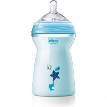Бутылочка CHICCO NATURAL FEELING 6 мес+, 330 мл с силиконовой соской с флексорами, голубая