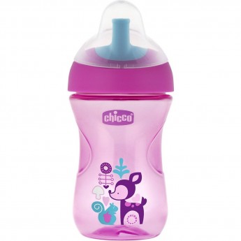 Чашка-поильник CHICCO ADVANCED CUP (с трубочкой), 12м+, 266 мл, розовый/олененок