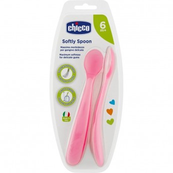 Ложка мягкая CHICCO силиконовая, 6+, розовая (2шт)