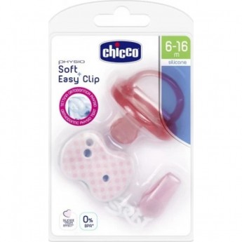 Пустышка CHICCO PHYSIO SOFT + прищепка, силикон, 6-16м, розовая