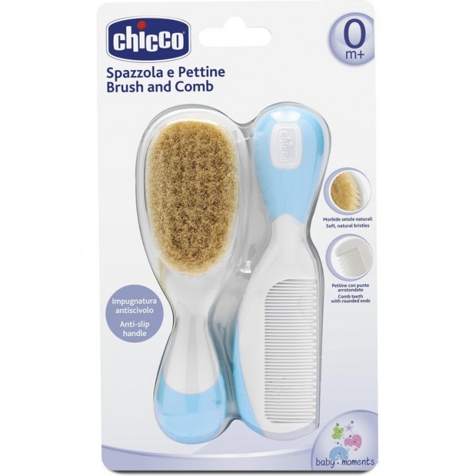 Расческа и щетка натуральная CHICCO, Голубой 00006569200000