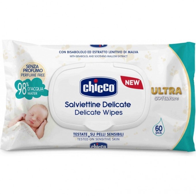 Салфетки ультра-мягкие влажные CHICCO, Белый 00009163600000